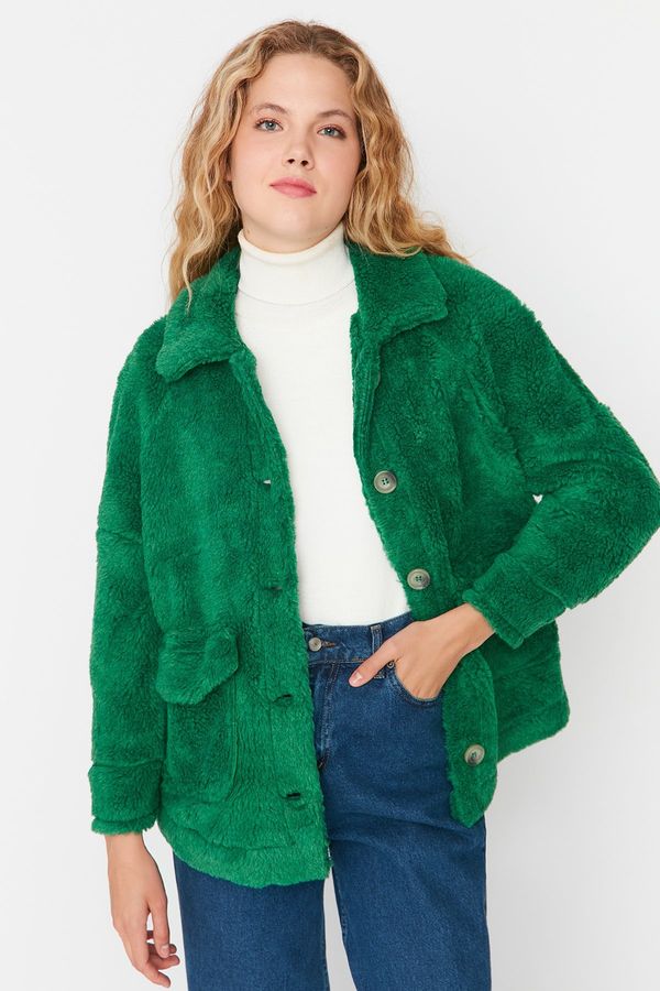 Trendyol Trendyol Green Oversized Pocket Detailed Plush Coat