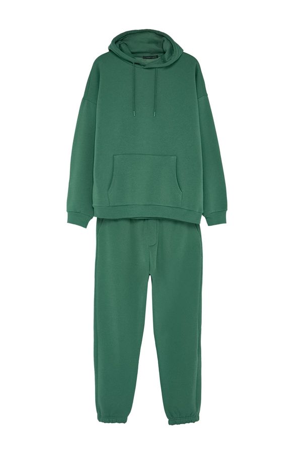 Trendyol Trendyol Green Oversize/Wide-Cut Leg Elastic Basic Inner Fleece Cotton Tracksuit