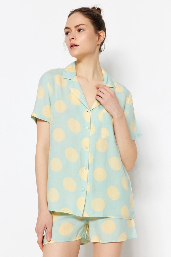 Trendyol Trendyol Green Polka Dot Viscose Shirt-Short Woven Pajamas Set