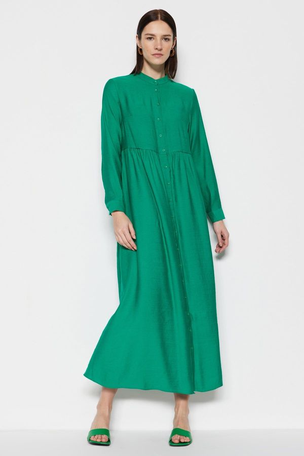 Trendyol Trendyol Green Prevailing Collar Woven Linen Look Shirt Dress
