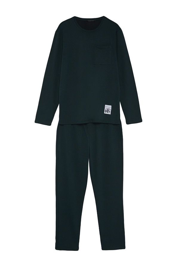 Trendyol Trendyol Green Regular Fit Label Detailed Knitted Pajamas Set