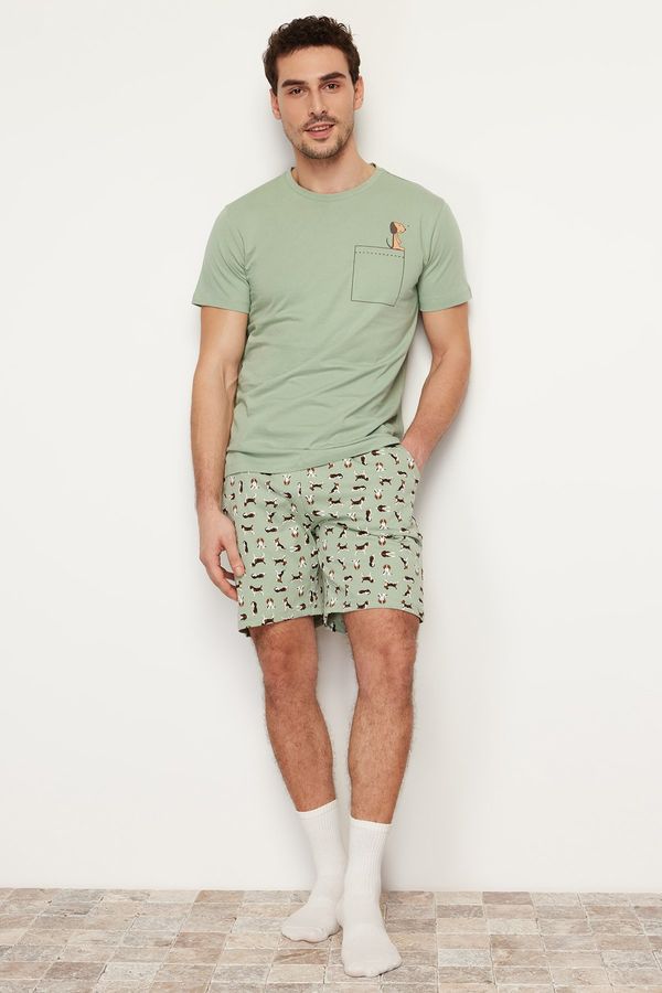 Trendyol Trendyol Green Regular Fit Printed Knitted Shorts Pajamas Set