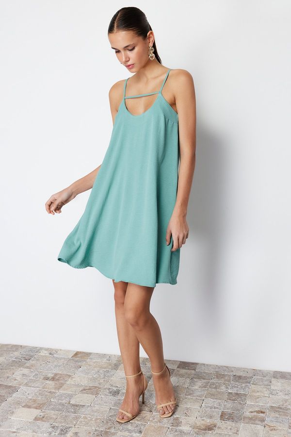 Trendyol Trendyol Green Relaxed Cut Hanging Neck Detailed Mini Woven Dress