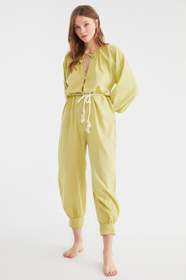 Trendyol Trendyol Green Rope Belted Button Detailed Voile Jumpsuit