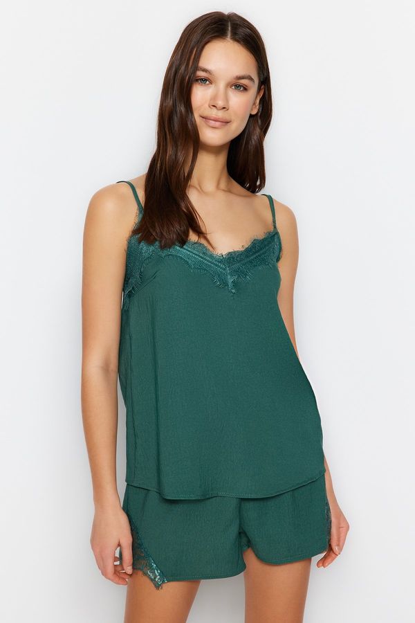 Trendyol Trendyol Green Ruched Rope Strap Viscose Woven Pajama Set