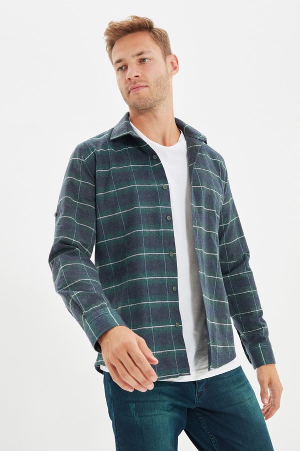 Trendyol Trendyol Green Slim Fit Epaulettes Lumberjack Plaid Shirt