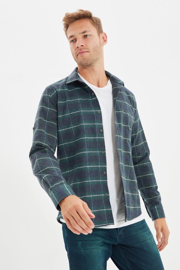 Trendyol Trendyol Green Slim Fit Winter Lumberjack Checkered Shirt with Epaulettes