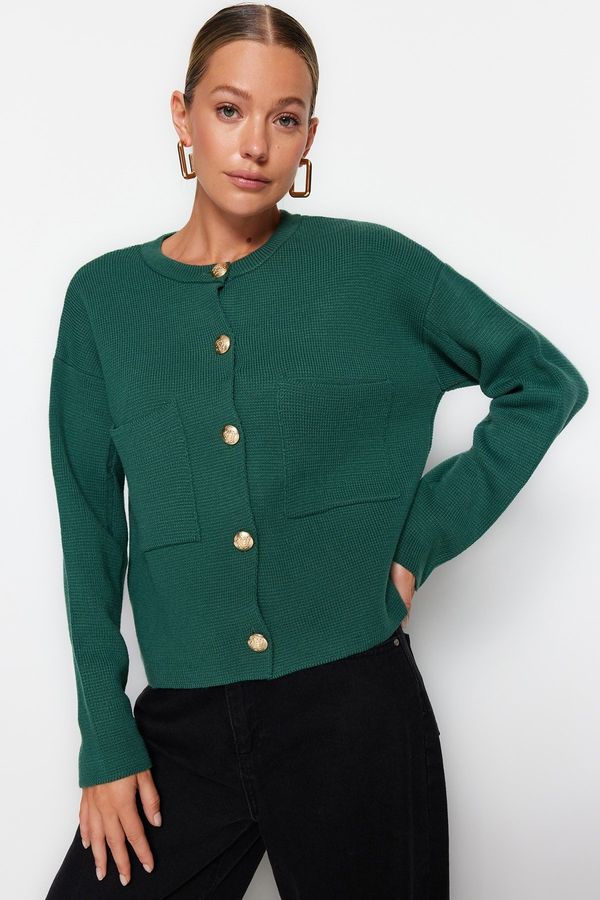 Trendyol Trendyol Green Soft Textured Accessory Knitwear Cardigan