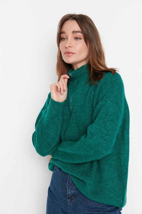 Trendyol Trendyol Green Soft Textured Zipper Knitwear Sweater