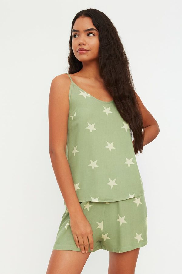 Trendyol Trendyol Green Star Viscose Undershirt-Shorts Woven Pajama Set