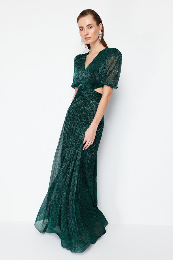 Trendyol Trendyol Green Straight Fitted Knitted Long Evening & Graduation Dress