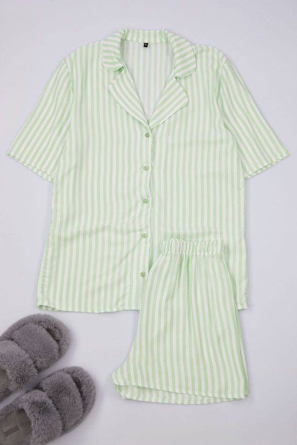 Trendyol Trendyol Green Striped Viscose Top Wide Pattern Woven Pajama Set