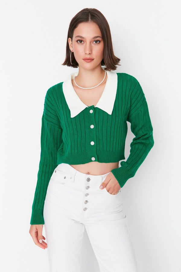Trendyol Trendyol Green Super Crop Ribbed Knitwear Cardigan