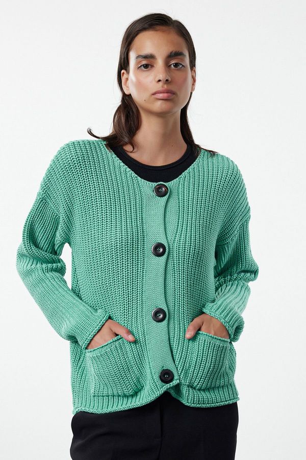 Trendyol Trendyol Green Thick Basic Knitwear Cardigan