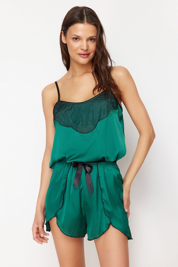 Trendyol Trendyol Green Tulle Detailed Rope Strap Satin Woven Pajama Set