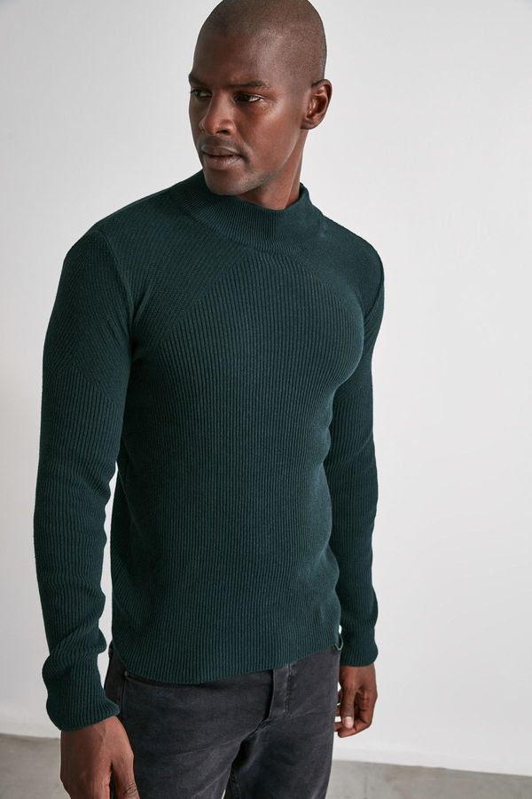 Trendyol Trendyol Green Unisex Half Turtleneck Plain Knitwear Sweater