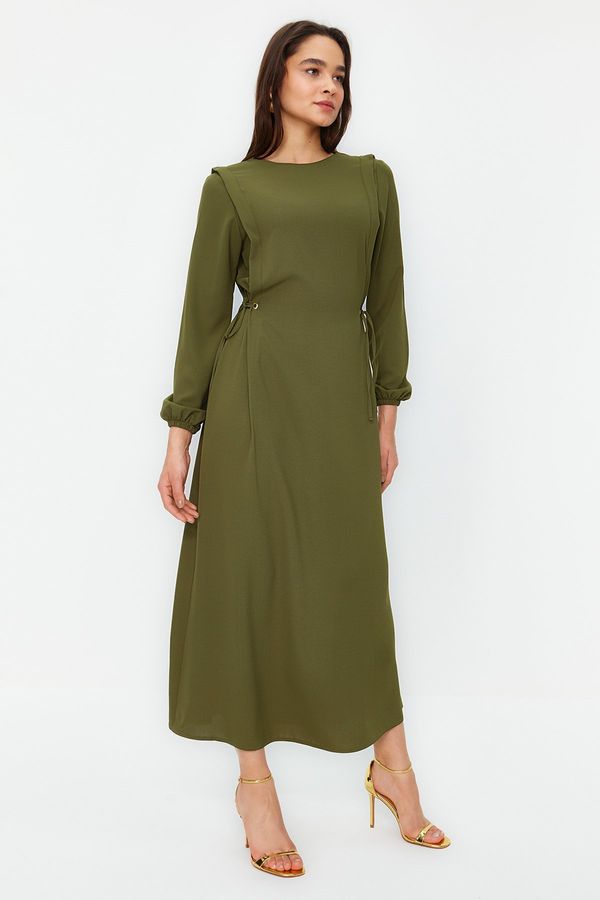 Trendyol Trendyol Green Waist Rope Tie Detailed Sleeve End Elastic Aerobin Woven Dress