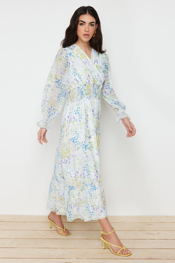 Trendyol Trendyol Green Waisted Lined Floral Woven Dress