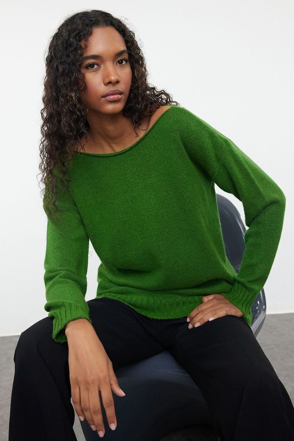 Trendyol Trendyol Green Wool Boat Neck Basic Knitwear Sweater