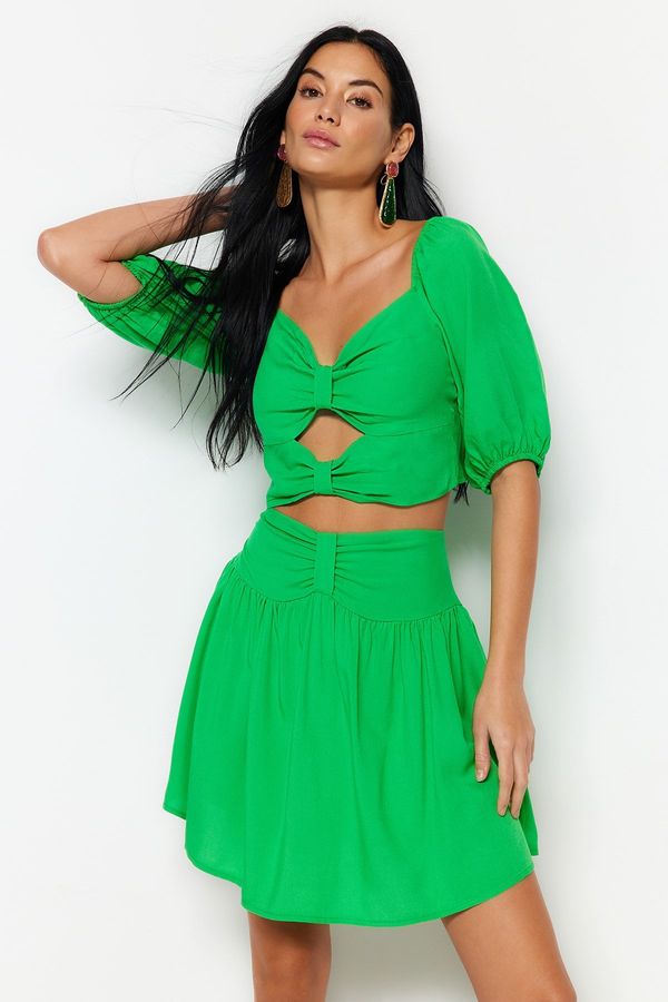 Trendyol Trendyol Green Woven Cut Out/Window Blouse and Skirt Set