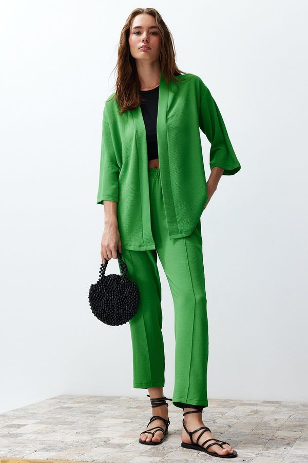 Trendyol Trendyol Green Woven Kimono Trousers Two Piece Set