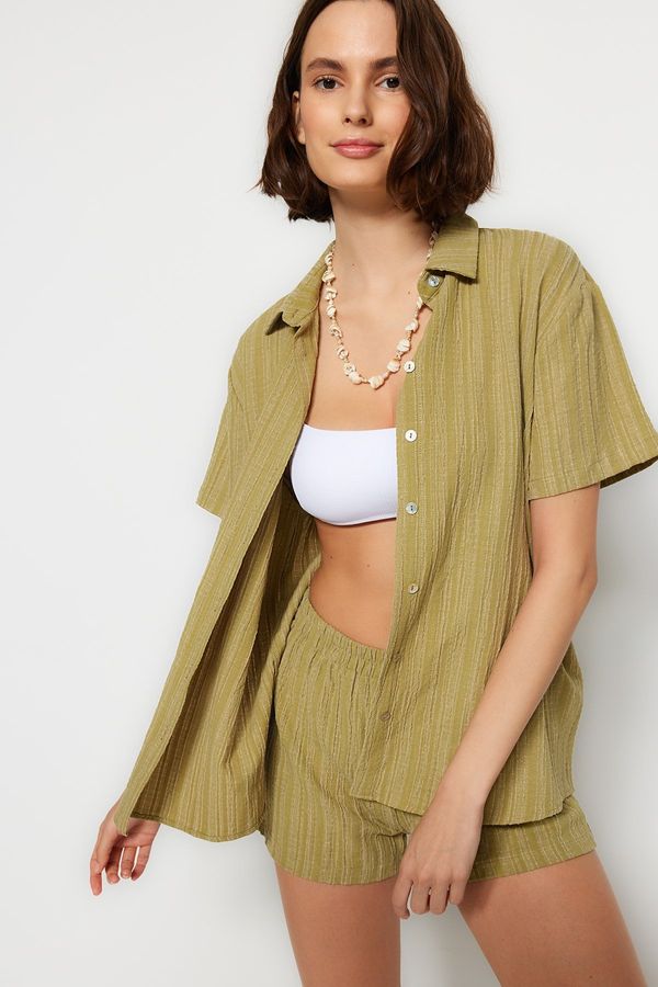 Trendyol Trendyol Green Woven Linen Blended Shirt Shorts Set