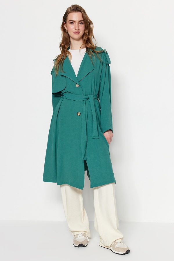 Trendyol Trendyol Green Woven Trench Coat with a Belt and Belt
