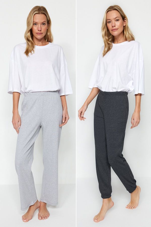 Trendyol Trendyol Grey-Anthracite 2 Pack Corded Cotton Knitted Pajama Bottoms