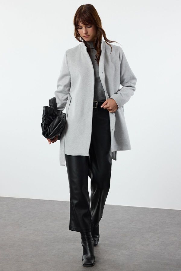 Trendyol Trendyol Grey Belted Wool Short Cashmere Coat