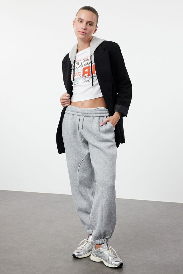 Trendyol Trendyol Grey Melange Balloon Fit Thick Polar Fleece Normal Waist Knitted Sweatpants