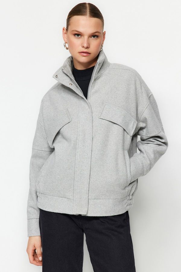 Trendyol Trendyol Grey Oversize Molded Cashmere Bomber Coat