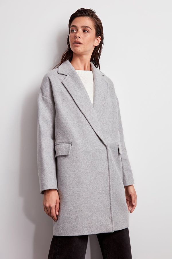 Trendyol Trendyol Grey Oversize Woolly Cachet Coat