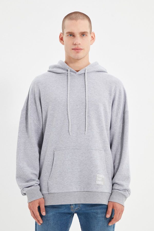 Trendyol Trendyol Grey Oversize/Wide Cut Hooded Labeled Fleece/Warm Sweatshirt