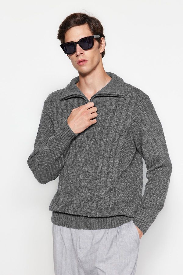 Trendyol Trendyol Grey Regular Half Turtleneck Hair Knit Sweater