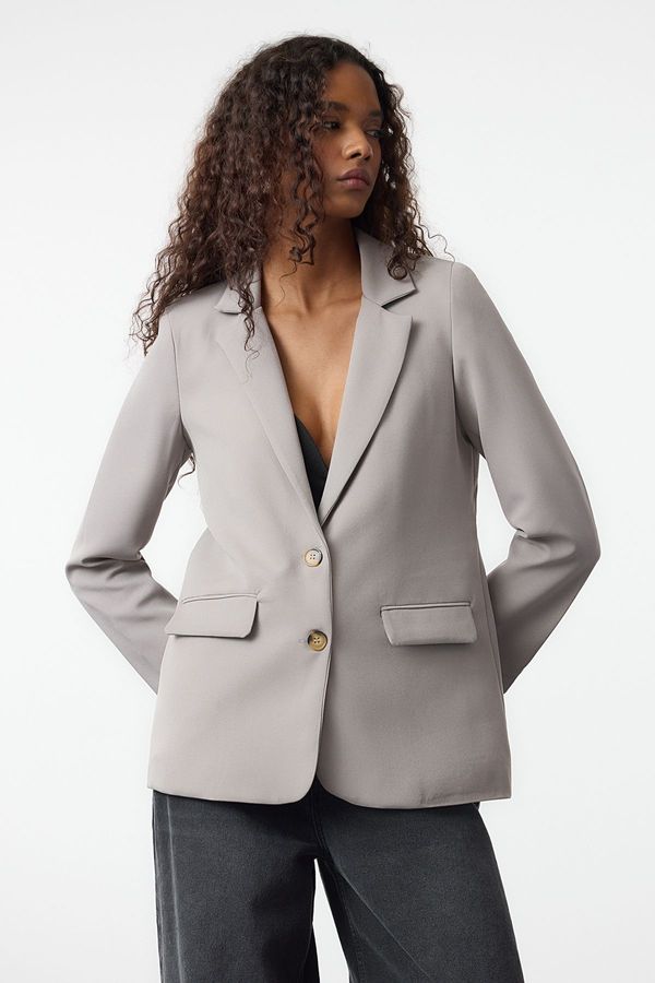 Trendyol Trendyol Grey Regular Lined Buttoned Woven Blazer Jacket