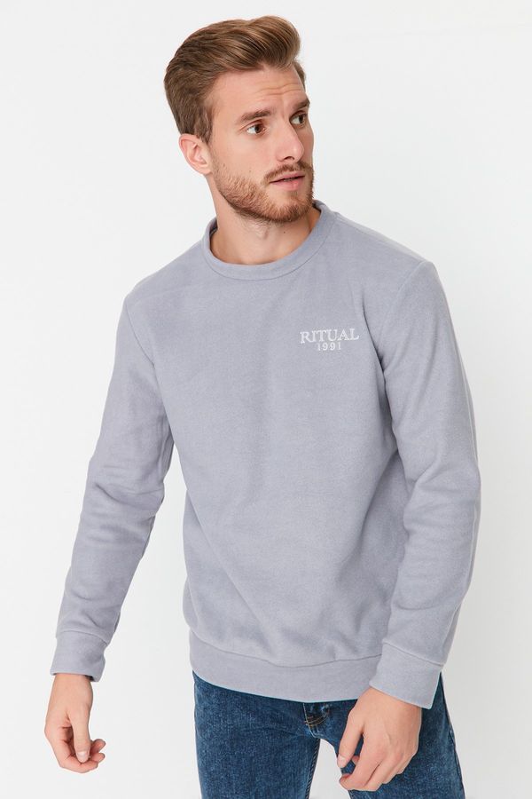 Trendyol Trendyol Grey Regular/Normal Cut Crew Neck Anti-pilling Polar Fleece Text Print Sweatshirt