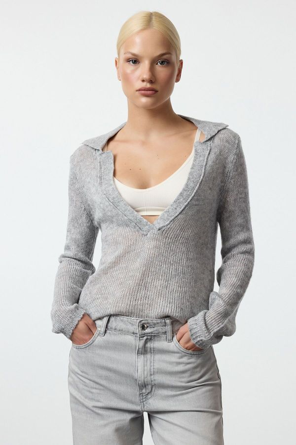 Trendyol Trendyol Grey Soft Textured Loose Knit Sweater