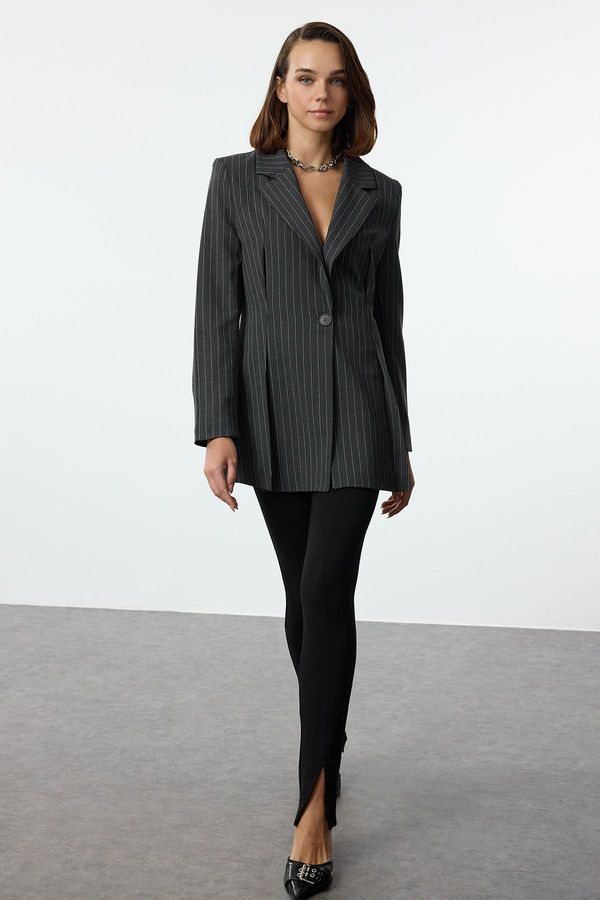 Trendyol Trendyol Grey Striped Premium Polyviscose Blazer Jacket