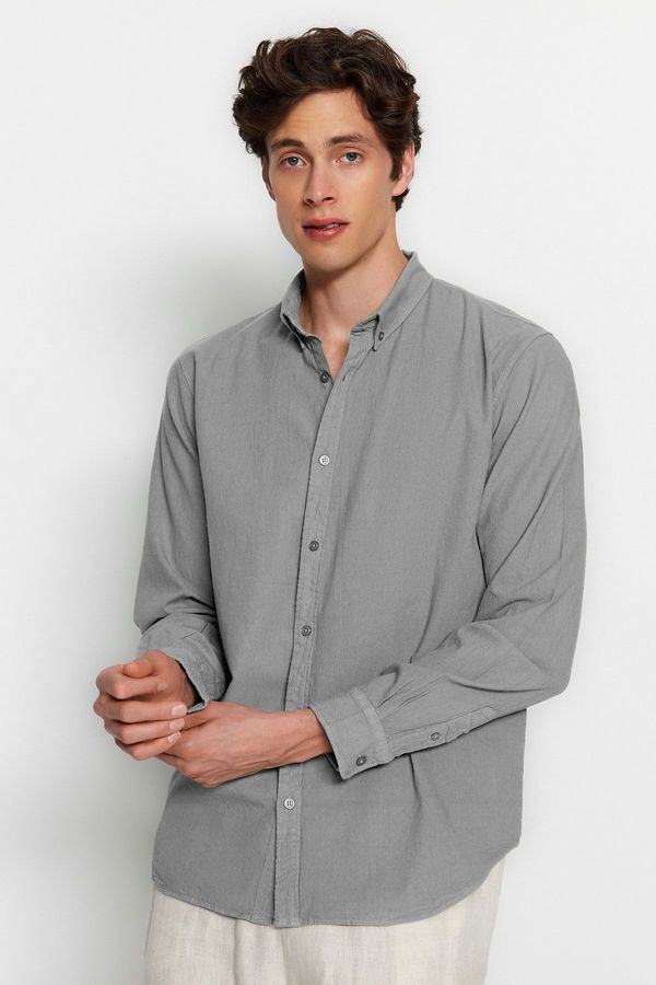 Trendyol Trendyol Grey Unisex Regular Fit 100% Cotton Linen Look Shirt