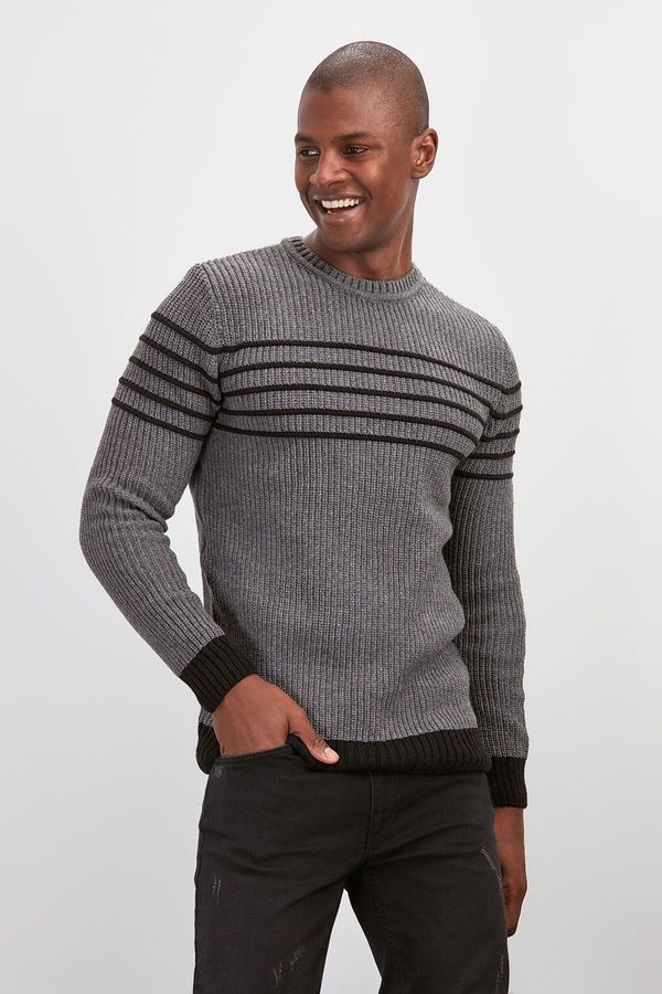 Trendyol Trendyol Grey Wool Crew Neck Long Sleeve Sweater