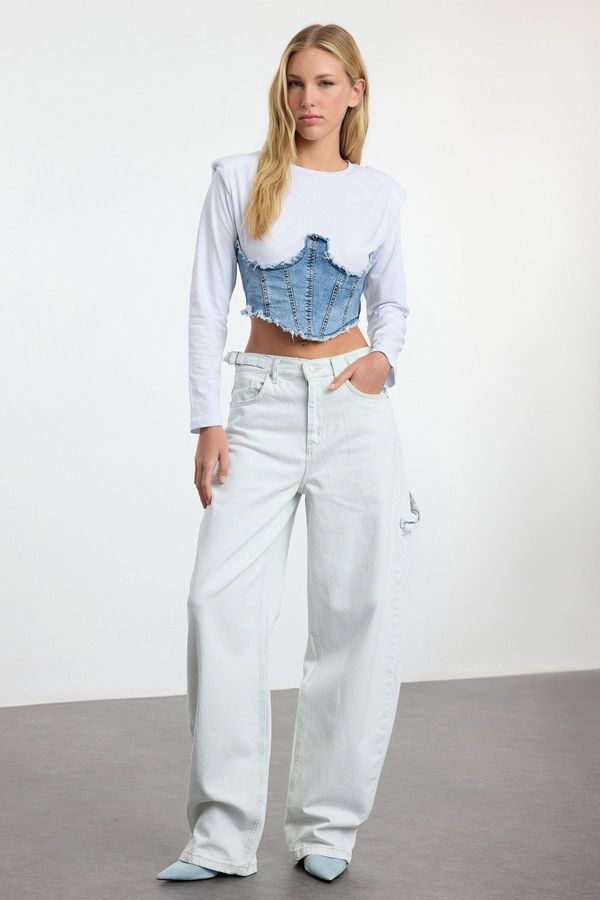 Trendyol Trendyol Ice Blue Loose Cut High Waist Carpenter Skater Jeans