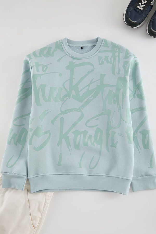 Trendyol Trendyol Ice Blue Regular Cut Printed Sweatshirt