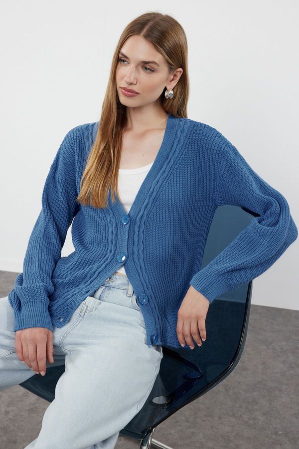 Trendyol Trendyol Indigo Basic Hair Knitted Knitwear Cardigan