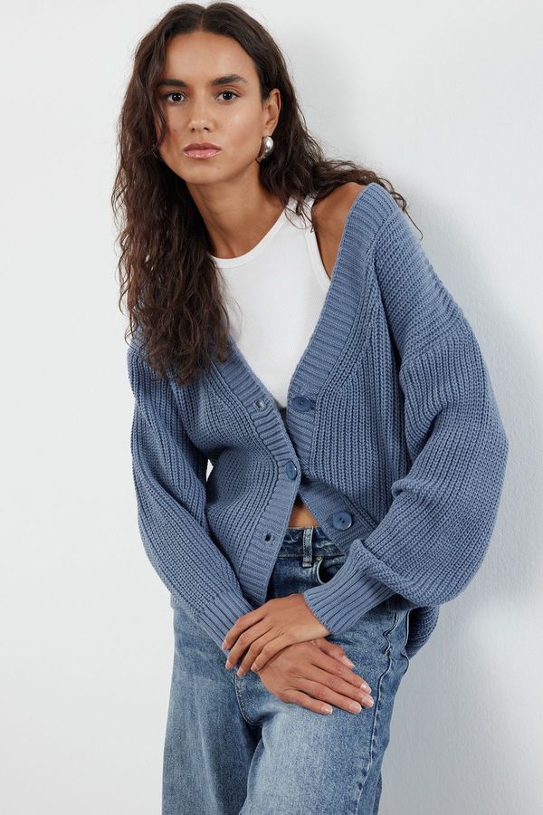 Trendyol Trendyol Indigo Basic V-Neck Knitwear Cardigan