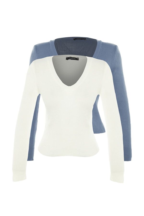 Trendyol Trendyol Indigo-Ecru Basic 2-Pack Knitwear Sweater