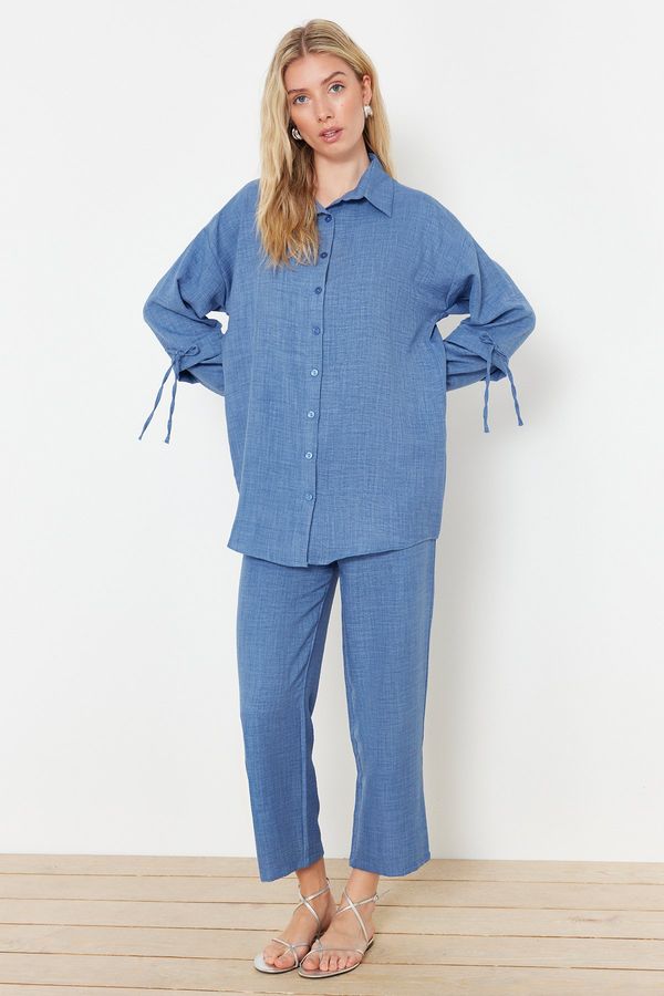 Trendyol Trendyol Indigo Linen Look Woven Two Piece Set