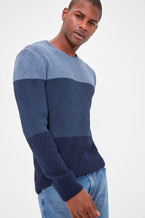 Trendyol Trendyol Indigo Men's Paneled Knitwear Sweater