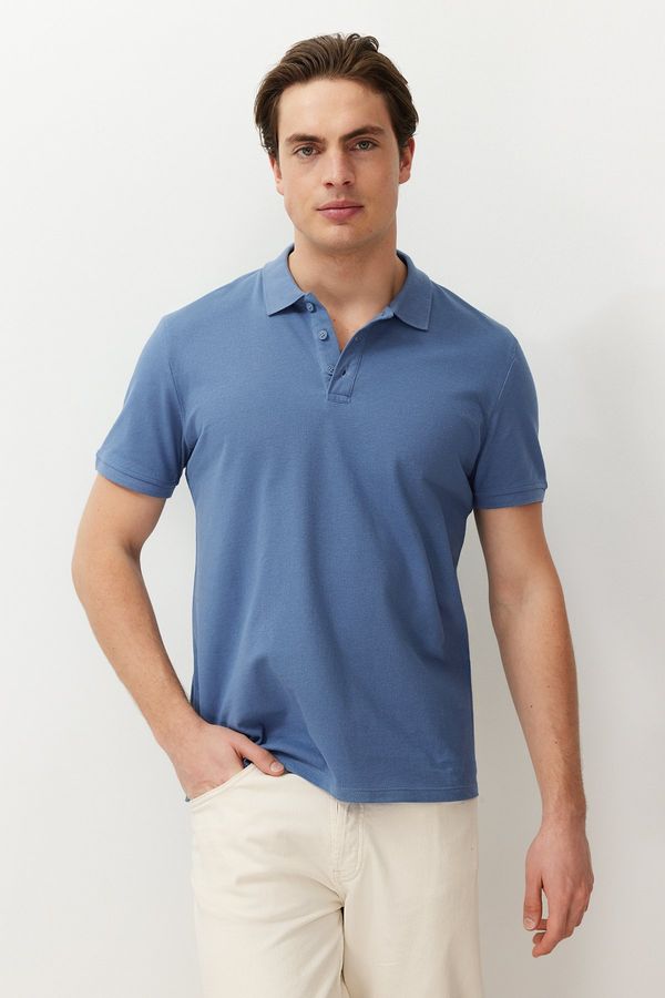 Trendyol Trendyol Indigo Men's Regular/Normal Fit Textured Polo Neck T-Shirt