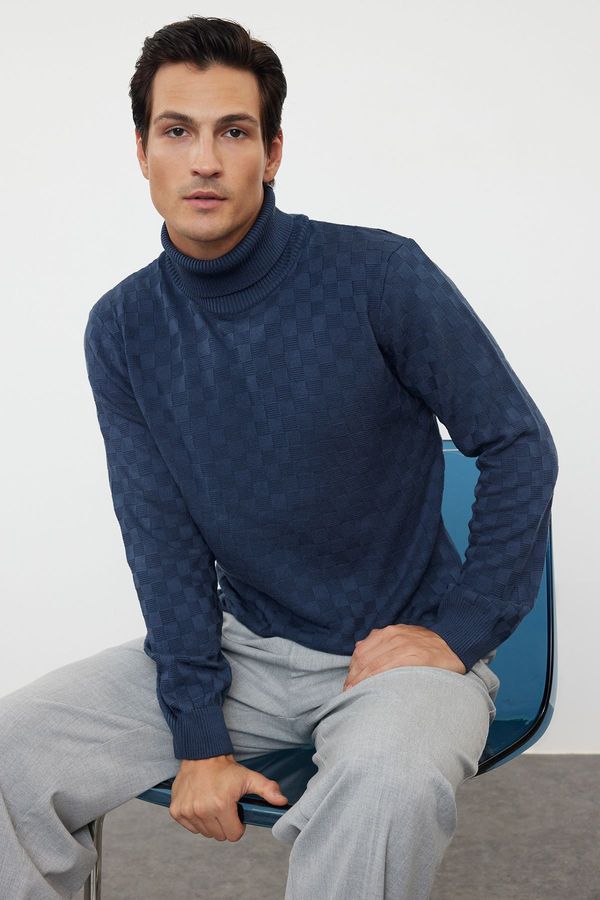 Trendyol Trendyol Indigo Men's Turtleneck Textured Knitwear Sweater