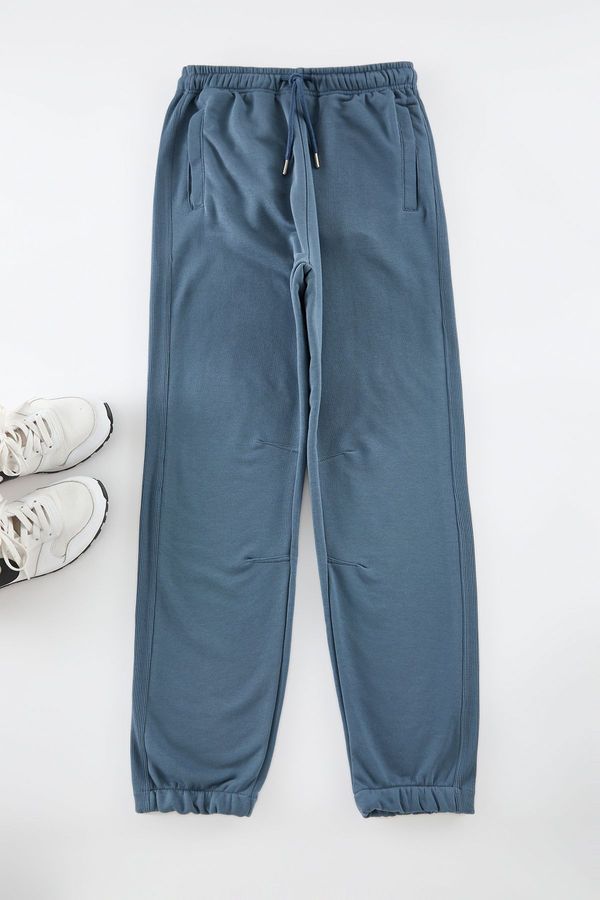 Trendyol Trendyol Indigo Oversize/Wide Cut Fabric Mix Sweatpants